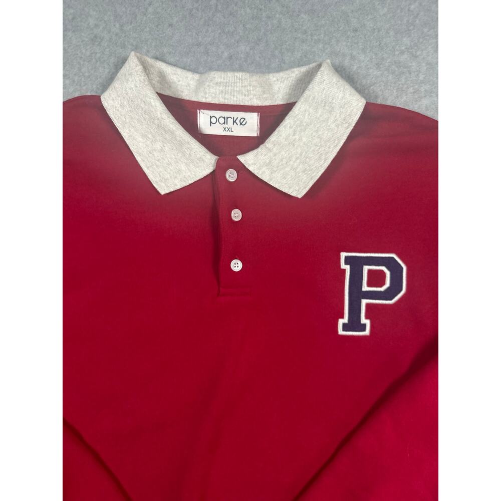 Parke Rugby Shirt Women's Size XXL Red Embroidered P Button Long Sleeve Casual - Picture 3 of 6